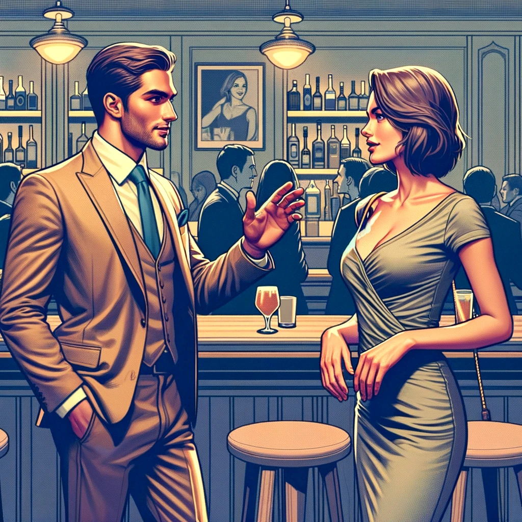 the importance of confidence, appropriate body language, and dressing well in making a first move at a bar.